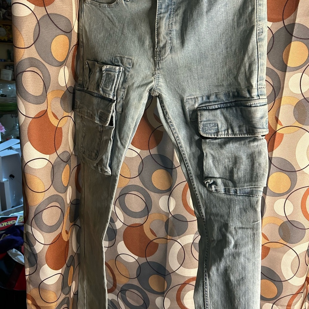 BDG Light Gray Cargo Denim Pants with Utility Pockets